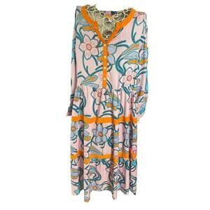 Briton Court Prairie Cottagecore Bohemian Boho MIDI Dress Size M Colorful Tiered